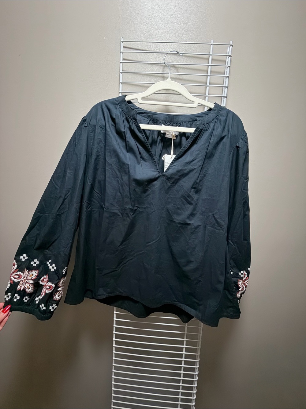 Velvet by Graham & Spencer Black Embroidered Peasant Blouse